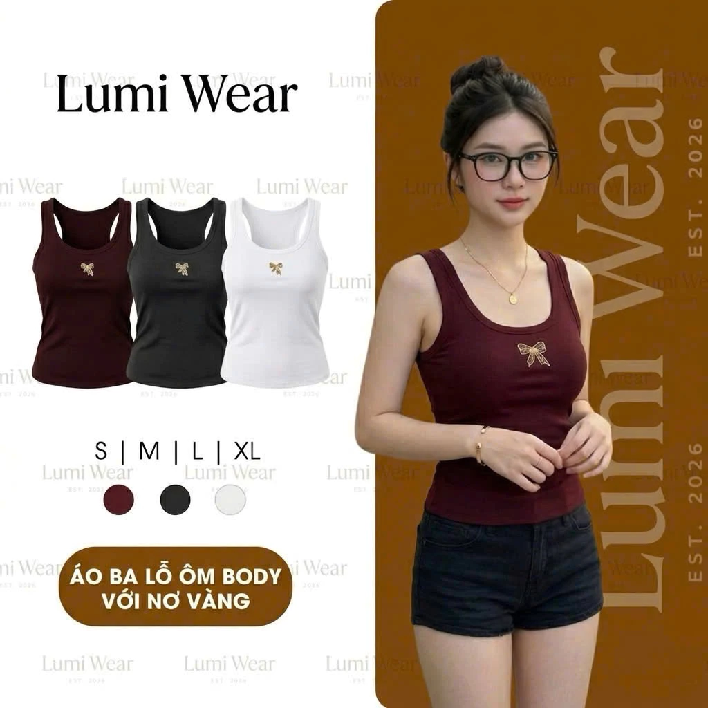 Áo ba lỗ nữ thêu nơ Lumi - Áo tank top 2 dây bản to cotton ôm body không mút co giãn 4 chiều