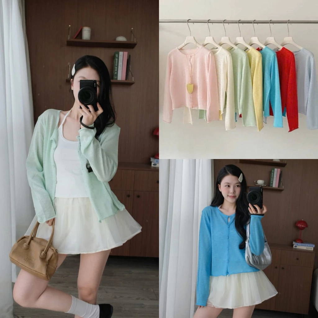 Áo Khoác Cardigan Mỏng Khuy Cổ Tròn Áo Khoác Mongtoghi Mùa Hè Nhiều Màu (Loại 1)