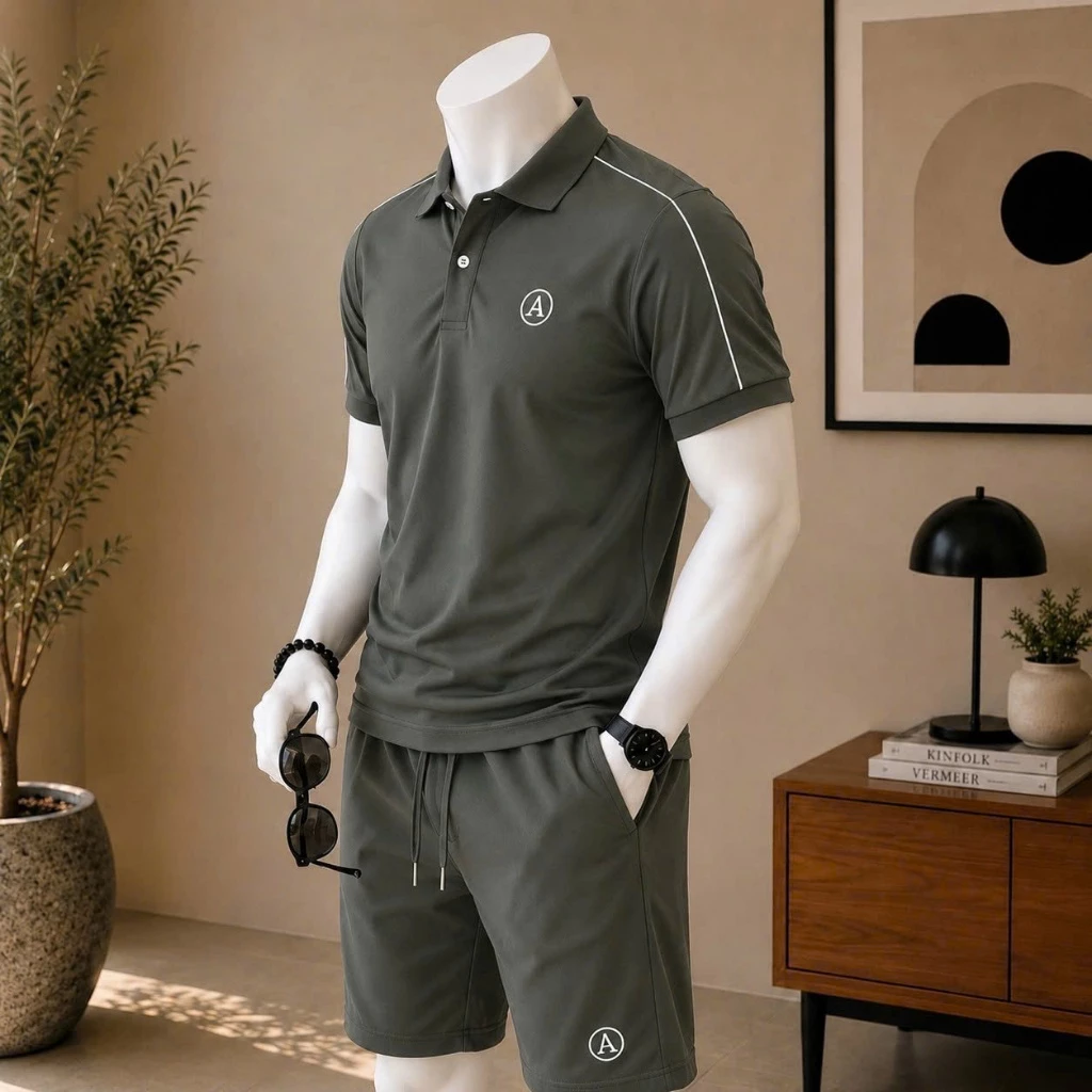 [002]  Bộ thể thao POLO nam  –  Áo cổ bẻ   +   Quần short   co giãn thoáng mát, phong cách trẻ trung