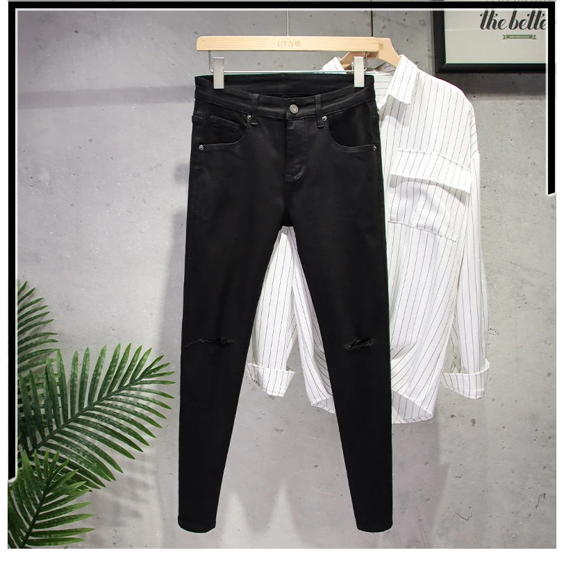(Mẫu mới 2026) Quần Jean Nam Đen Trơn Rách Gối Dáng Body Chất Vải Co Giãn Mềm Mát Menswear Cotton Denim Pants Lịch Có Tú