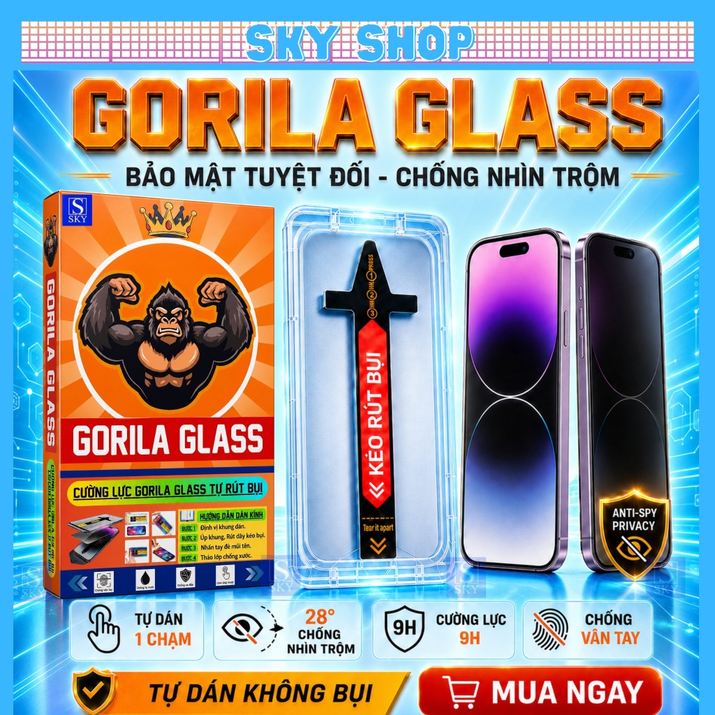 Kính GORILA GLASS Chống Nhìn Trộm Cho cường lực iPhone 11 - 18 ProMax…