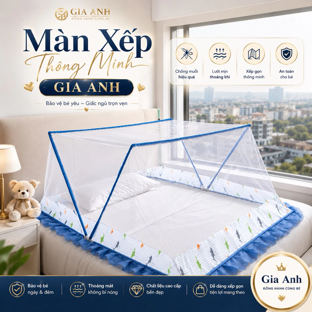 Màn Khung Xếp Thông Minh GIA ANH Loại 1 - Mùng Chống Muỗi Côn Trùng Hiệu Quả - Bảo Hành 12 Tháng - Hàng VNXK