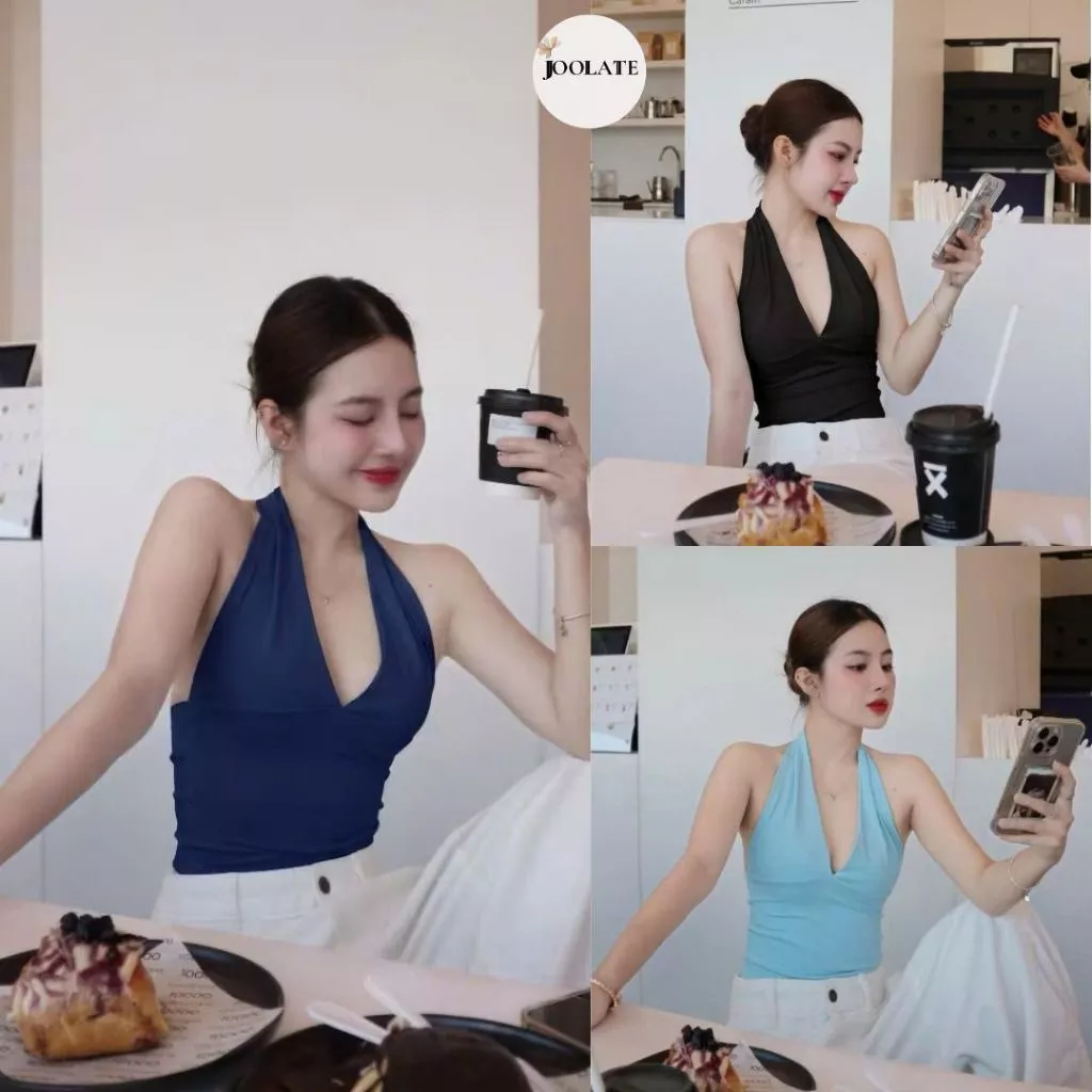 Áo Yếm Nữ Nhún Ngực Cổ V Sâu Tôn Dáng Quyến Rũ Phong Cách Hàn Quốc Joolate 71