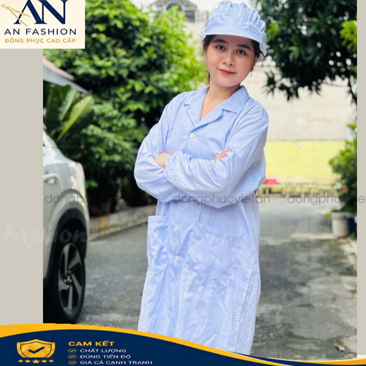 Áo blouse thực phẩm màu trắng - thủy sản vải kaki dài tay cực mát - hàng sẵn
