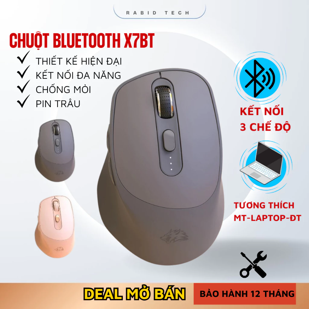 Chuột Bluetooth Rabid, Chuột Không Dây Pin Sạc, Kết Nối 2 Chế Độ Bluetooth & USB 2.4G, Silent Chống Ồn Tương Thích Mọi T