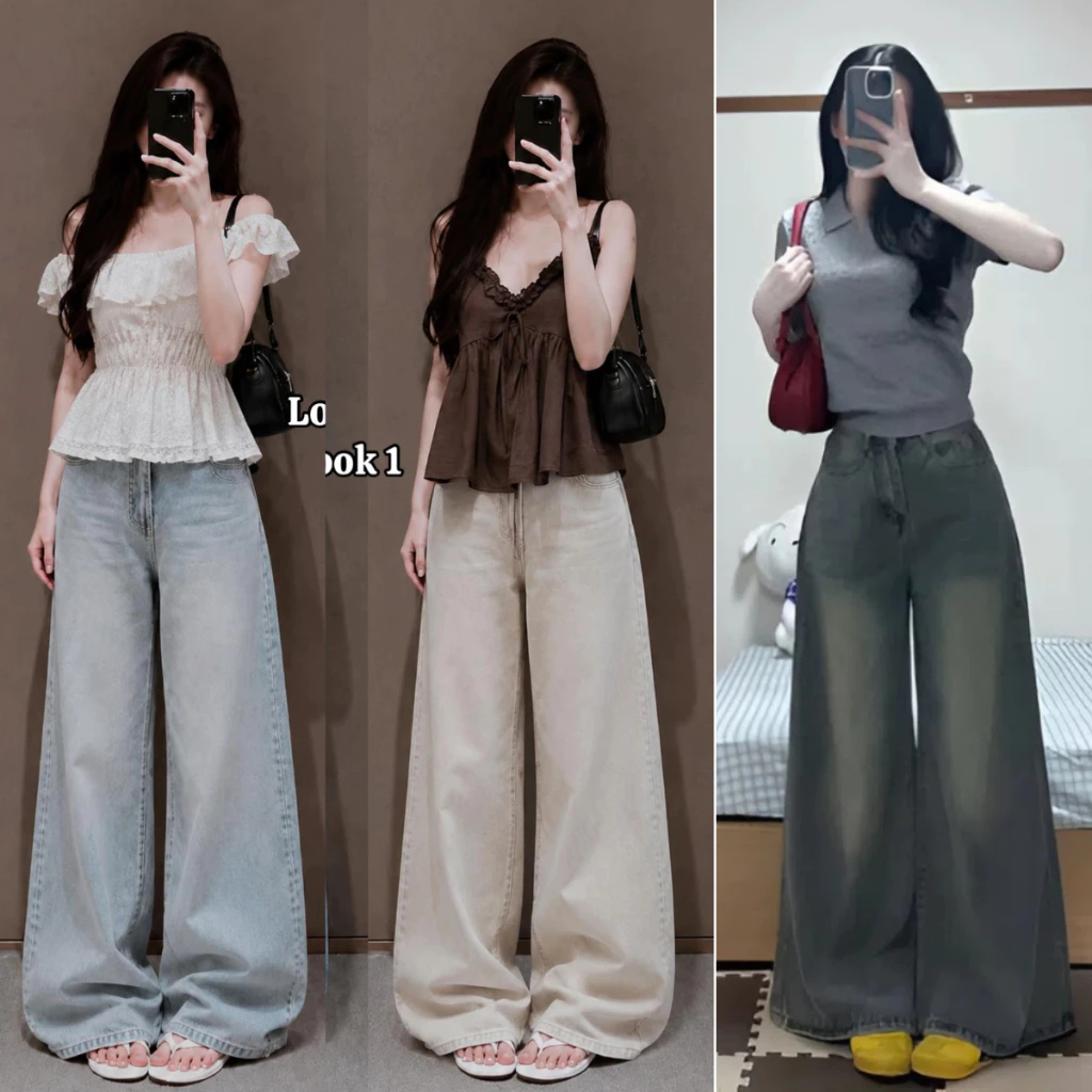 Quần Jean Nữ ống SIÊU RỘNG cạp cao MIAA Phong Cách Hàn Quốc TÔN DÁNG chất bò mềm denim đầy đủ size
