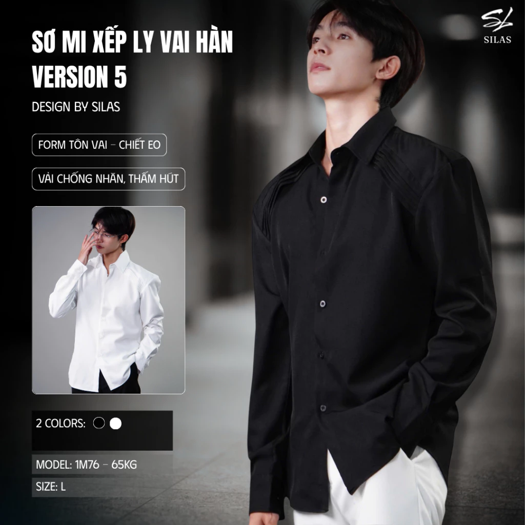 (Form Tôn Vai) Áo Sơ Mi SILAS Xếp Ly Vai Hàn Ver5 Cotton Chéo Menswear Chiết Eo - ASL29