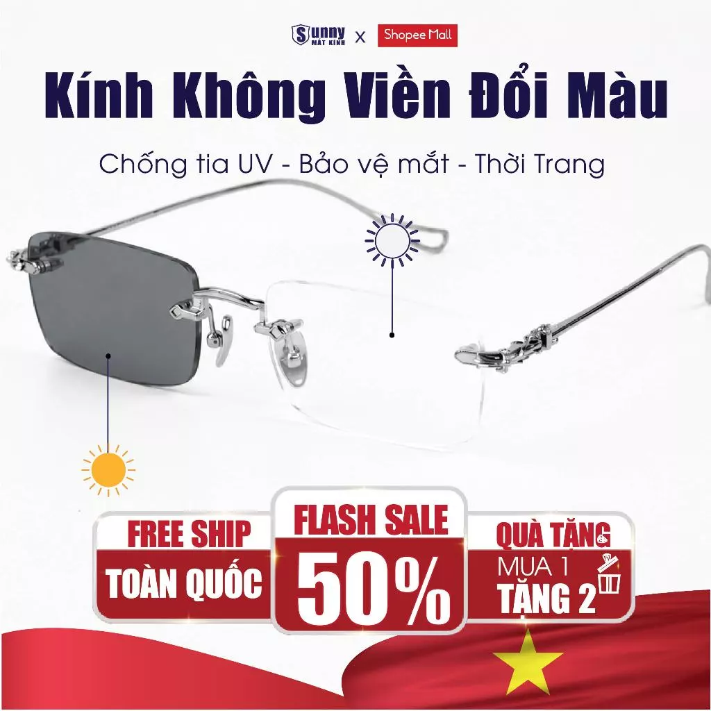 Kính Không Viền Đổi Màu Chống Tia UV Phụ Kiện Thời Trang Nam Nữ Đi Học Đi Làm Đi Chơi