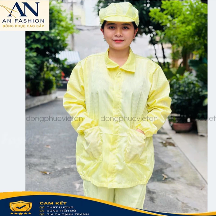 Quần áo blouse chống tĩnh điện, áo blue phòng sạch dài tay cổ bẻ màu vàng