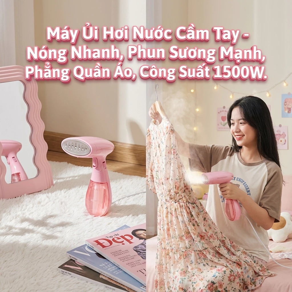 Thiết Bị Ủi Hơi Nước Cầm Tay 1500W Hỗ Trợ Làm Phẳng Quần Áo Tiện Dụng