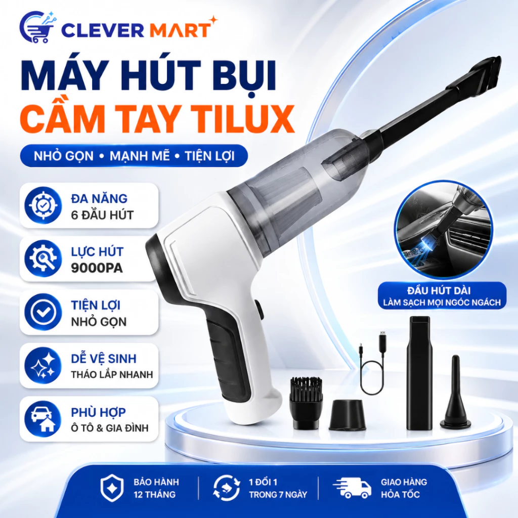 Máy Hút Bụi Cầm Tay Không Dây Nhật Bản - 6 Đầu Hút Đa Năng, Hút Ô Tô, Giường Nệm, Lông Thú Cưng