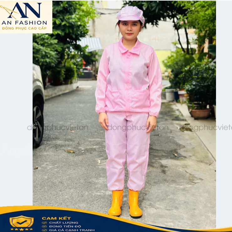 Quần áo blouse chống tĩnh điện, áo blue phòng sạch dài tay cổ bẻ màu hồng