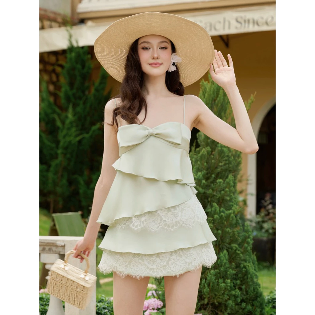 AMELIE - Váy hai dây lụa queen xanh lá - Somin dress Ame613