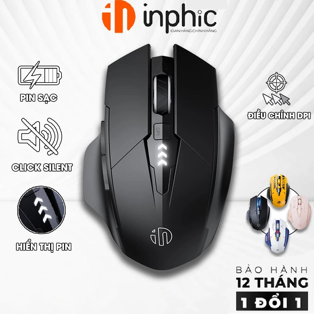 Chuột máy tính không dây INPHIC A1 wireless Bluetooth pin sạc silent chống ồn laptop gaming văn phòng