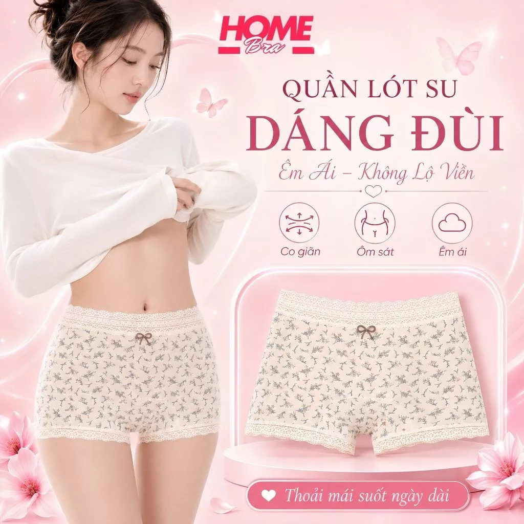 Quần Lót Nữ Boxer Ôm Mông Chất Su Mềm Mịn, Quần Lót Nữ Đáy May 2 Lớp Kháng Khuẩn HOMEBRA L6448