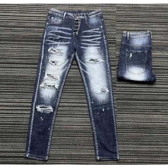 Quần Jean Nam Rách Bụi Wash Bạc Form Slim Fit Co Giãn NBT839