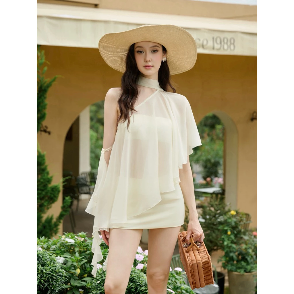 AMELIE - Set 3 món áo + váy màu kem - Demi set Ame616