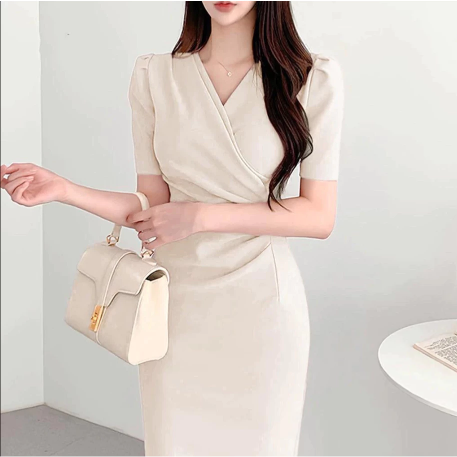 Đầm Maxi Nữ Cổ V Chéo Ngực Tay Cánh Tulip Thắt Eo Thanh Lịch NBT581