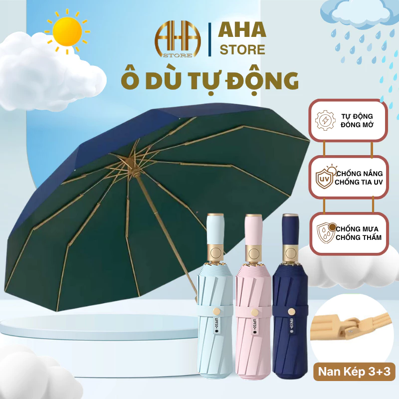 Ô Dù Tự Động Che Mưa Che Nắng Chống Tia UV In Hình Hoa Siêu Nhẹ, Màu 2 Mặt Phong Cách Độc Đáo