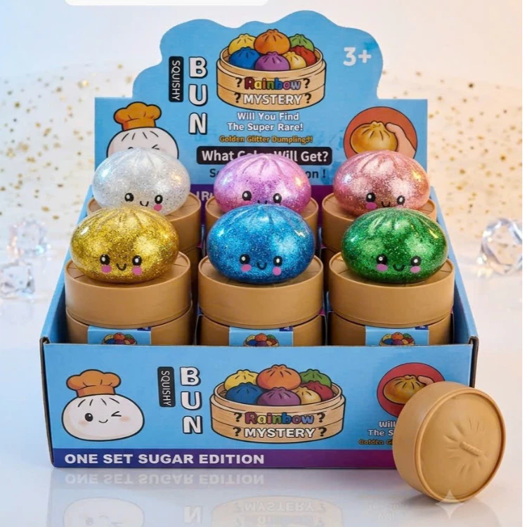 Đồ Chơi Squishy Bánh Bao Kim Tuyến Trân Châu Phát Sáng, Mochi Bánh Bao Bóp Mềm Mịn Giảm Stress