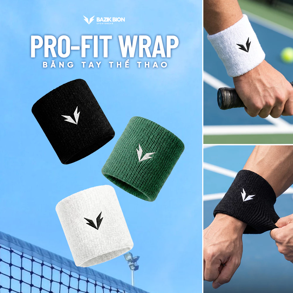 Băng Tay Thể Thao BAZIK BION Pro-Fit Wrap Co Giãn, Thấm Hút Lau Mồ Hôi Thoải Mái Thể Thao, Vận Động Pickleball, Chạy Bộ