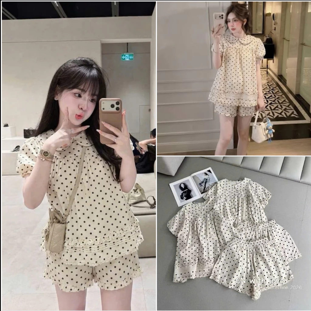 Sét Bộ Đũi Cổ Sen Viền Ren Phối Quần Short Bèo Siêu Xinh ,Sang Chảnh, Dễ Thương ,Hottrend