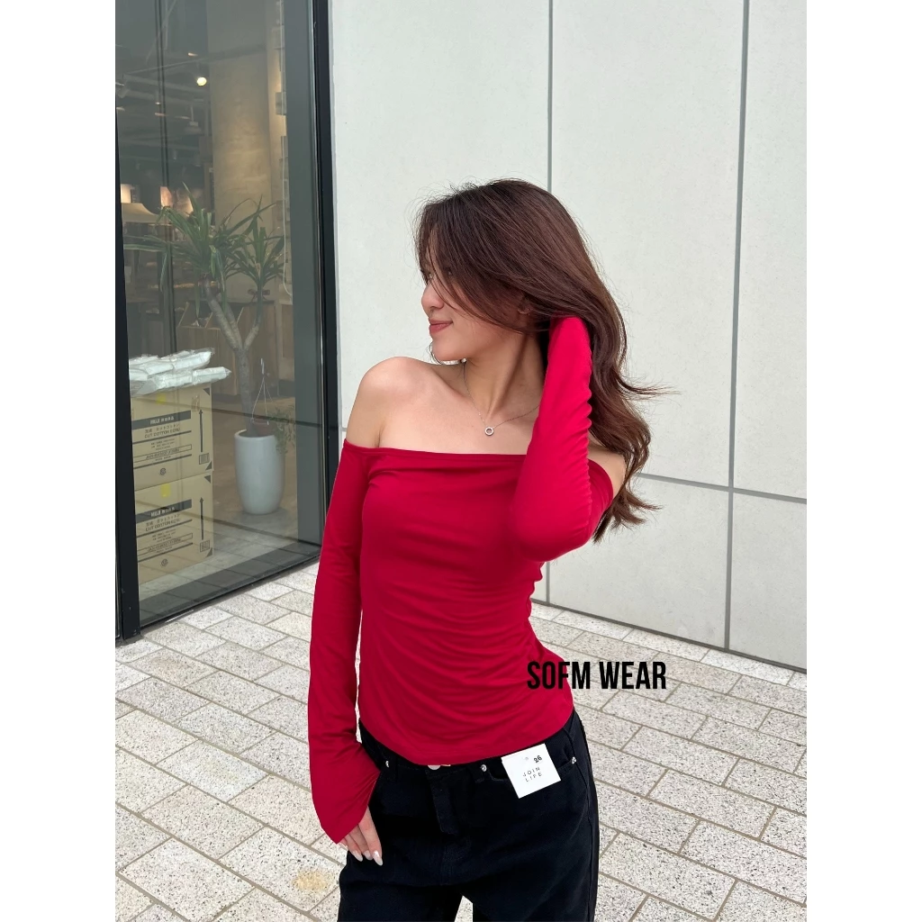 Áo hở vai dáng dài tay dài ôm body  Sofm Wear- Chuyên Jeans Nữ