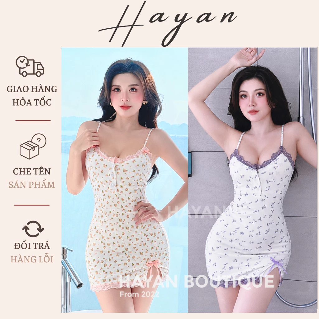 HT187 Váy ngủ cotton hoạ tiết hoa nhí cúc bấm kềm ĐỆM LÓT,đầm mặc nhà cute dễ thương gợi cảm HT187