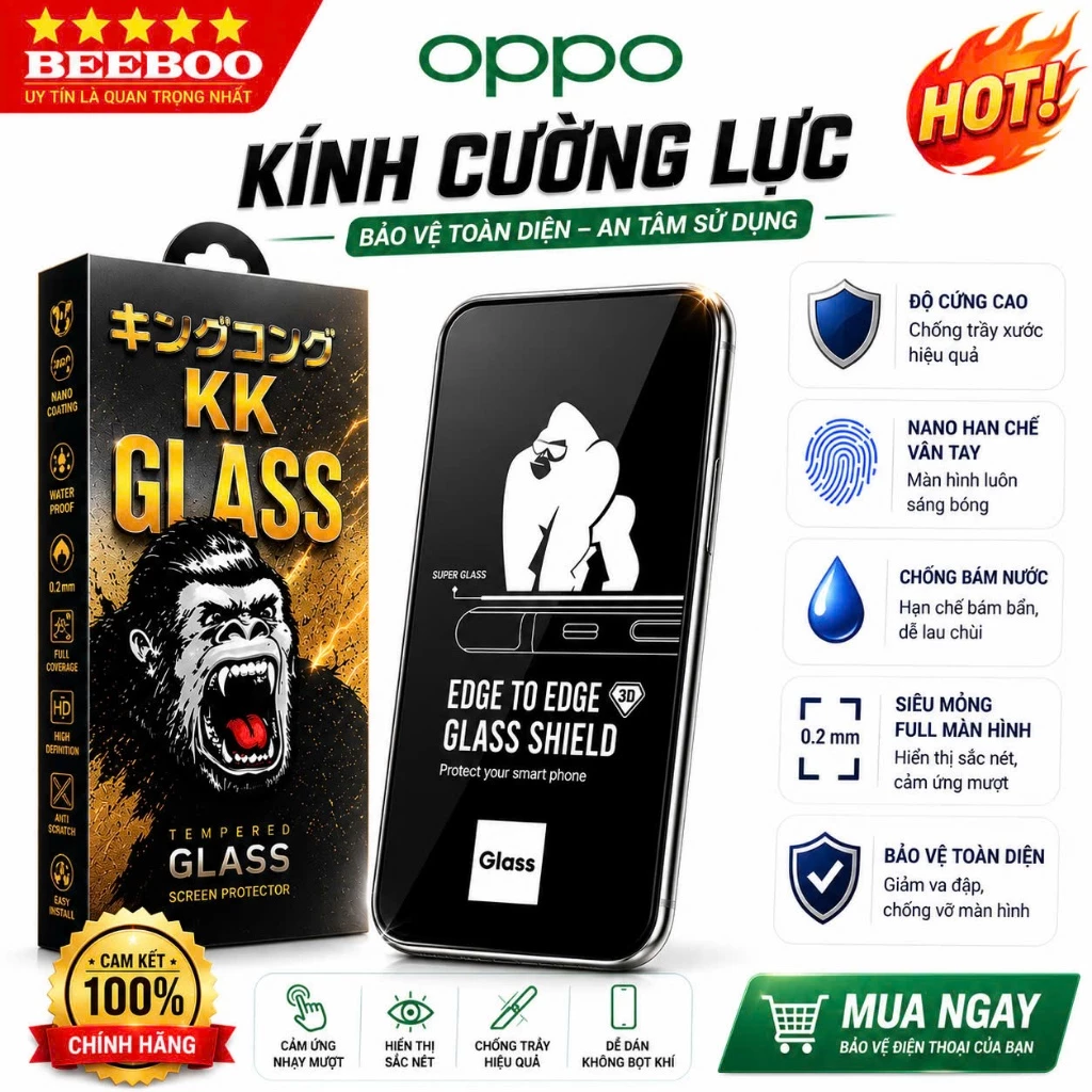 [COMBO 2 KÍNH] Kính Cường Lực Oppo A55 A57 A77s Reno 15 14 F – Trong Suốt HD - Chống Trầy - Full Màn KK [COMBO 2 KÍNH]