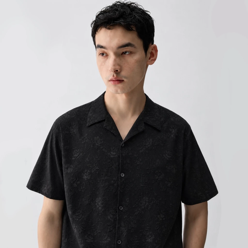Áo sơ mi nam ROWAY PREMIUM vải jacquard | Cộc tay vân hoa