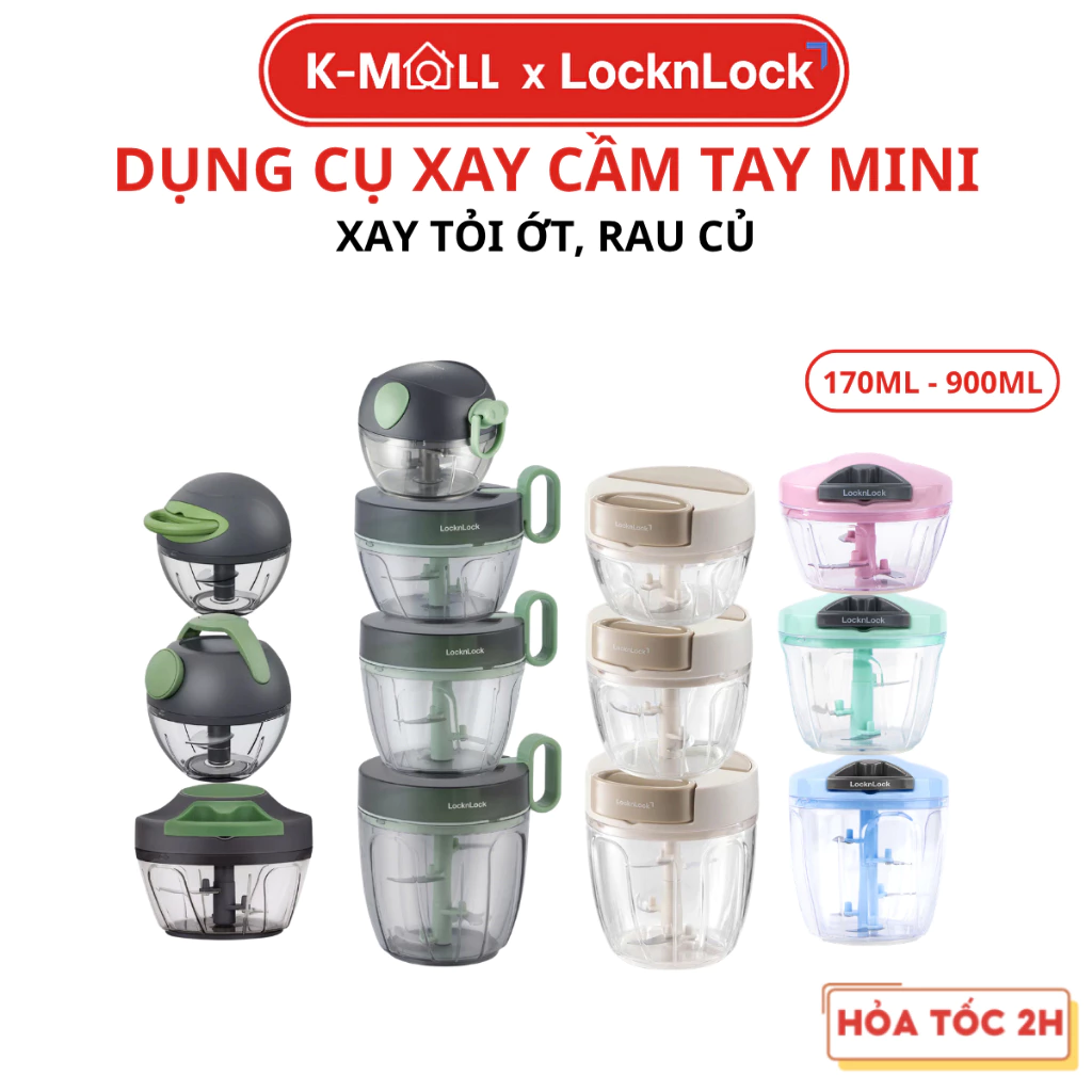 Dụng cụ xay tỏi ớt LocknLock lưỡi dao sắc bén CKS321GRN Nhiều Dung Tích, Đa Dạng Màu Sắc - K-MALL