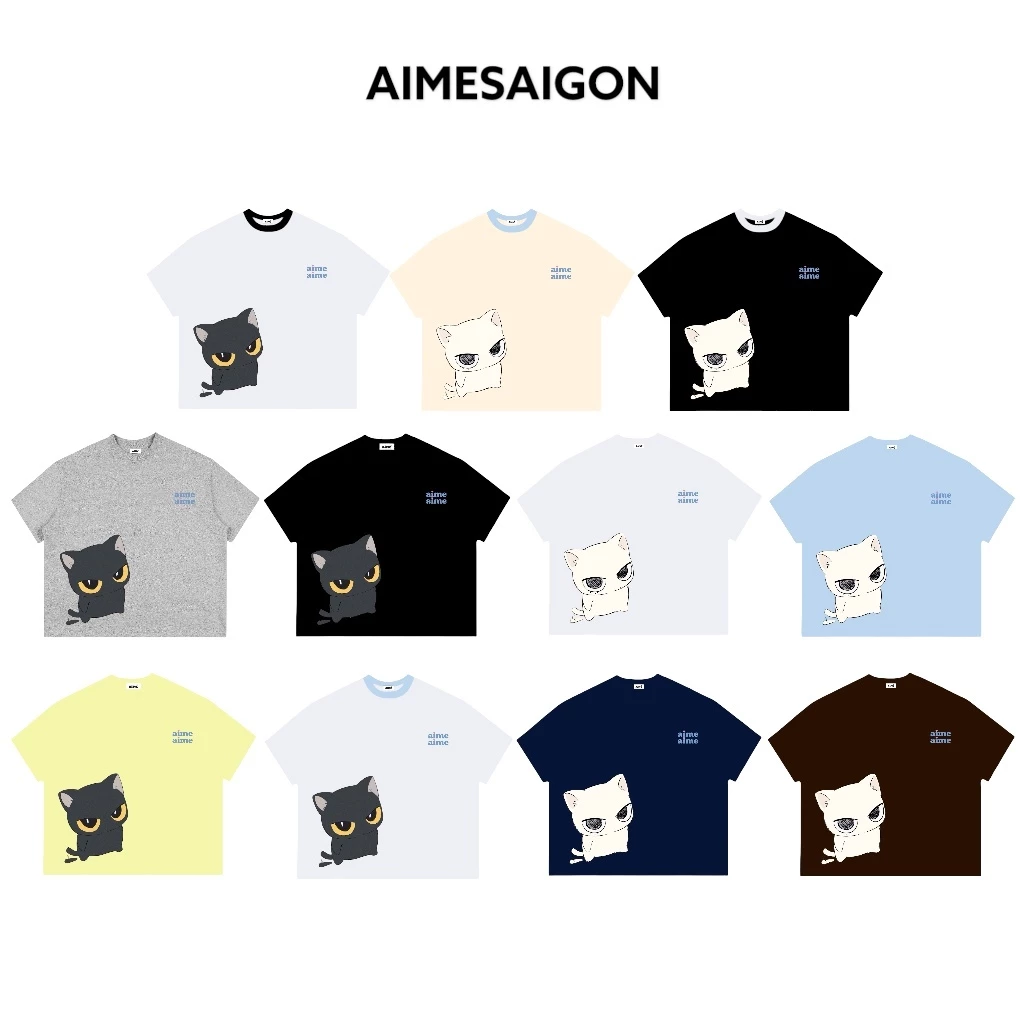 [MỚI] A14 Aimesaigon Áo Thun Boxy Local Brand Form Rộng Tay Ngắn Cotton 250gsm " TWIN CATS " Unisex Nam Nữ Mùa Hè