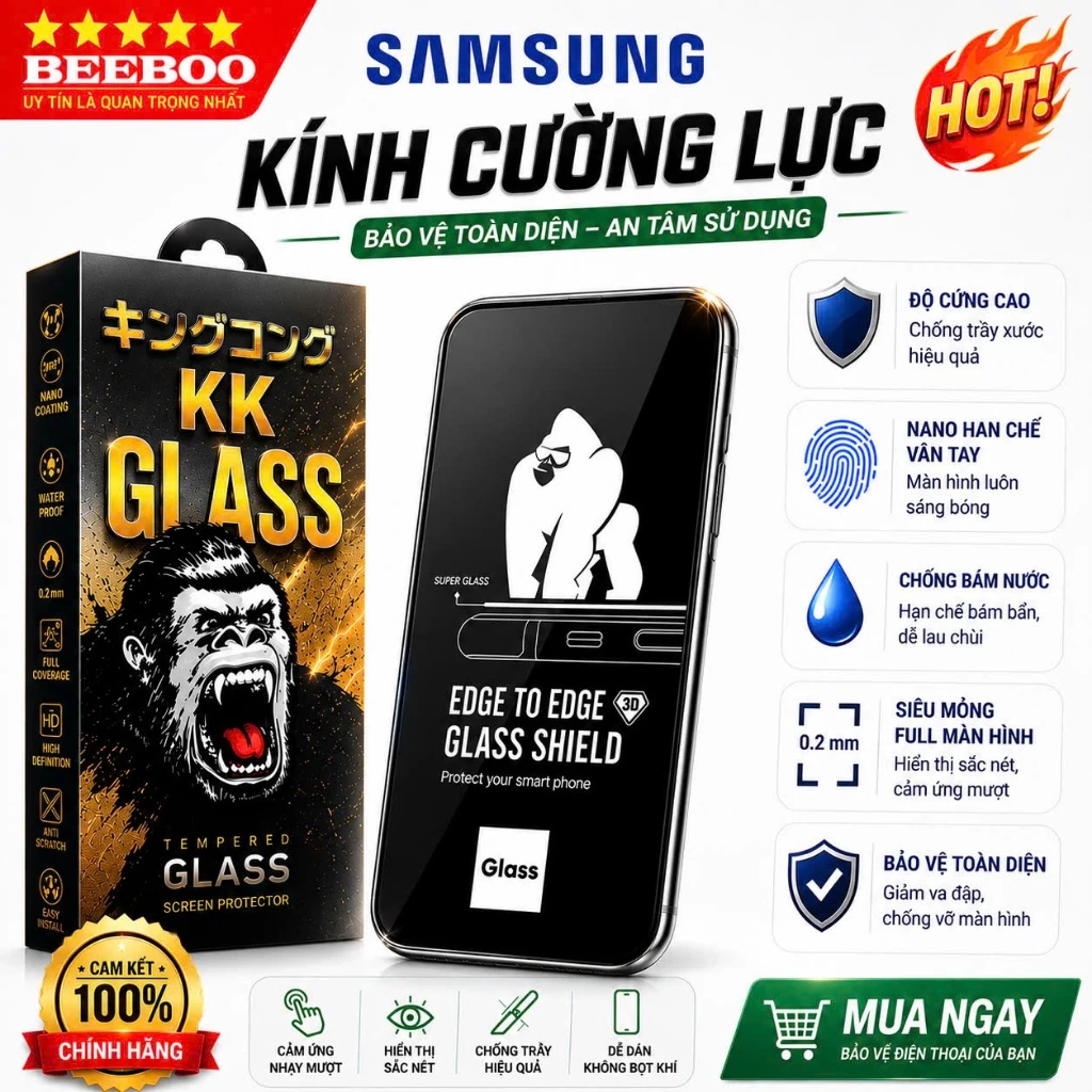 [COMBO 2 KÍNH] Kính Cường Lực Samsung A07 A37 A57 Full Keo 9H – Trong Suốt HD - Chống Trầy - Full Màn KK3D[COMBO 2 KÍNH]