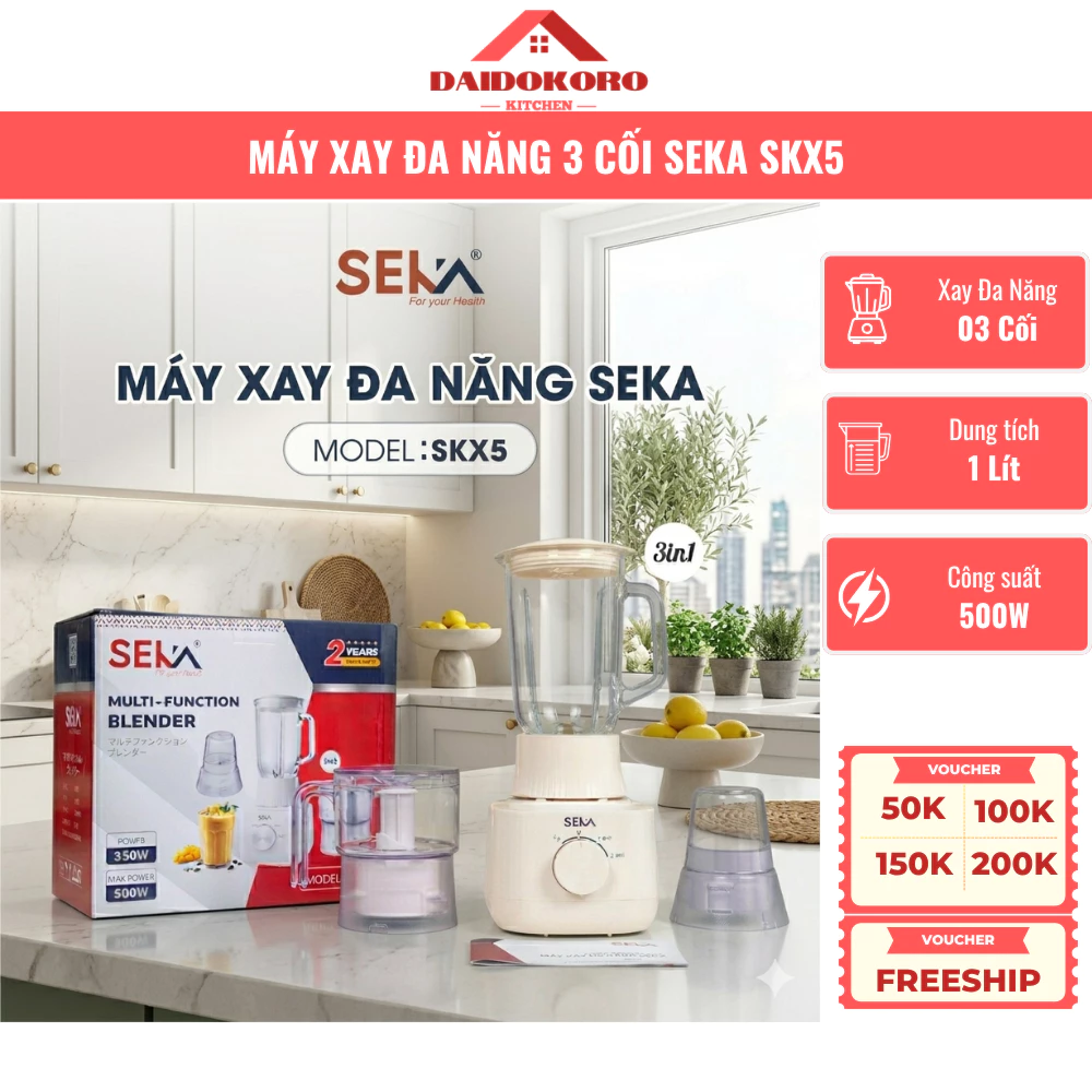 Máy Xay Sinh Tố Đa Năng 3 Cối SEKA SKX5 [Chính Hãng] Xay Sinh Tố, Xay Thịt, Xay Khô Tiện Lợi