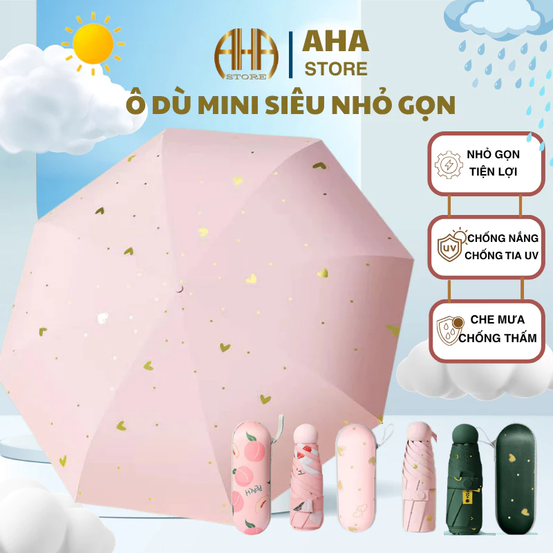 Ô Dù Che Mưa Ô Che Nắng 3 Lớp Chống Tia UV Cao Cấp Kèm Hộp Đựng Tiện Lợi Dù Che Nắng Cầm Tay