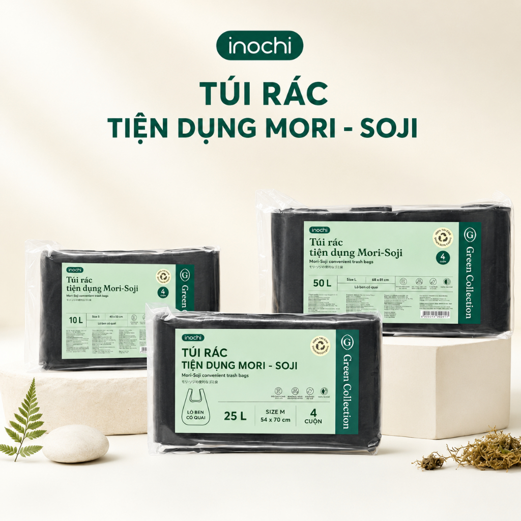 Lô túi rác tiện dụng Inochi (4 cuộn) - Túi rác đen/màu tự hủy, an toàn , có…