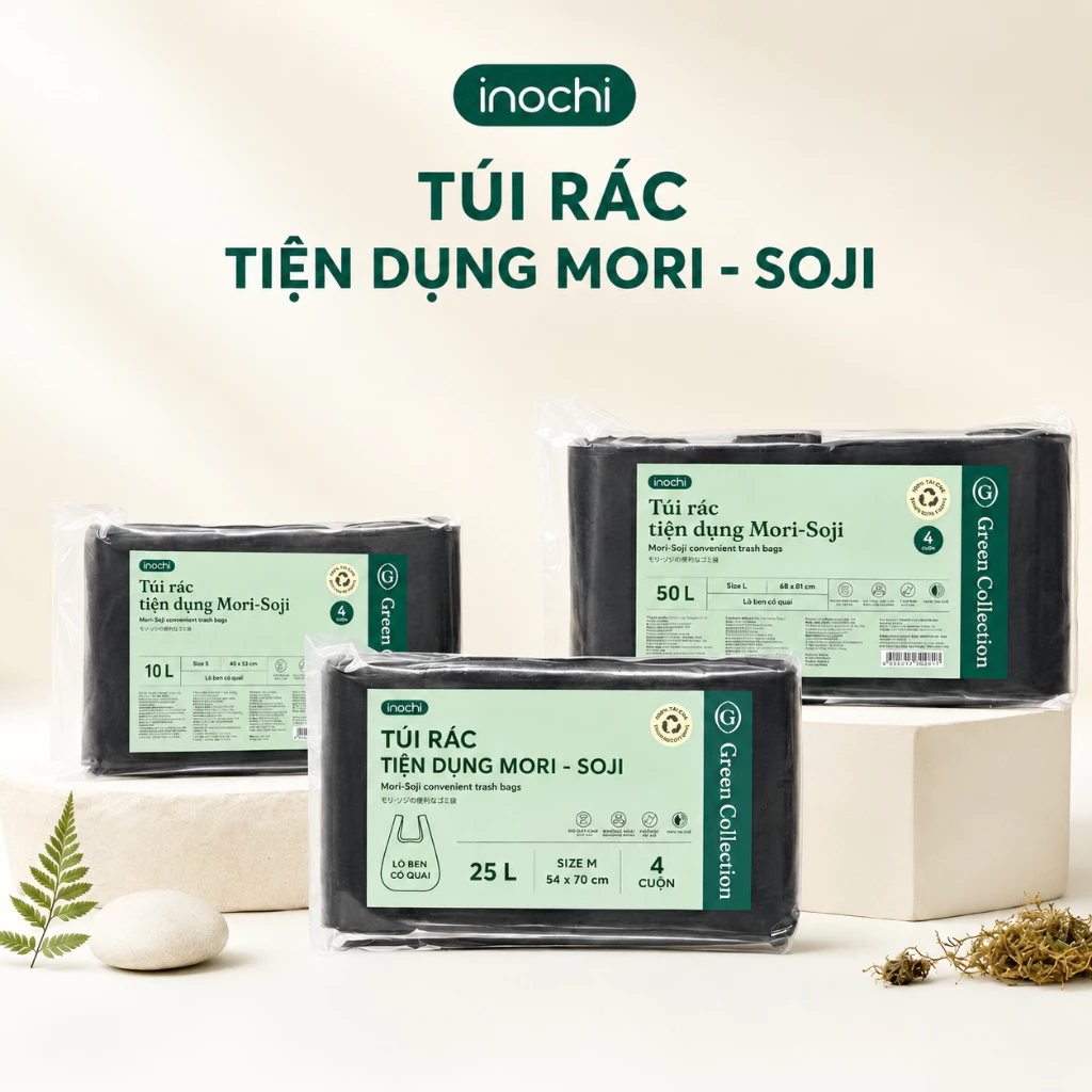 Lô túi rác tiện dụng Inochi (4 cuộn) - Túi rác đen/màu tự hủy, an toàn , có quai xách tiện lợi