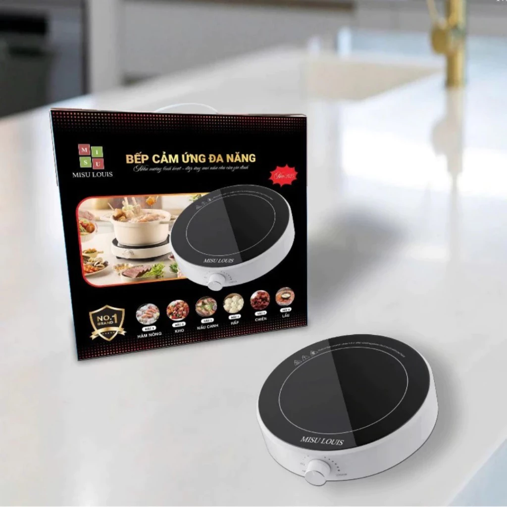 Bếp từ tròn cảm ứng đa năng MiSu, 6 chế độ nấu, Bếp điện từ núm xoay điều chỉnh, công suất 2200W