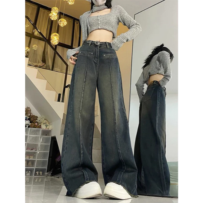 QUẦN JEANS ỐNG RỘNG CẠP CAO WASH KHÓI HACK DÁNG SIÊU ĐỈNH [QJ568N]