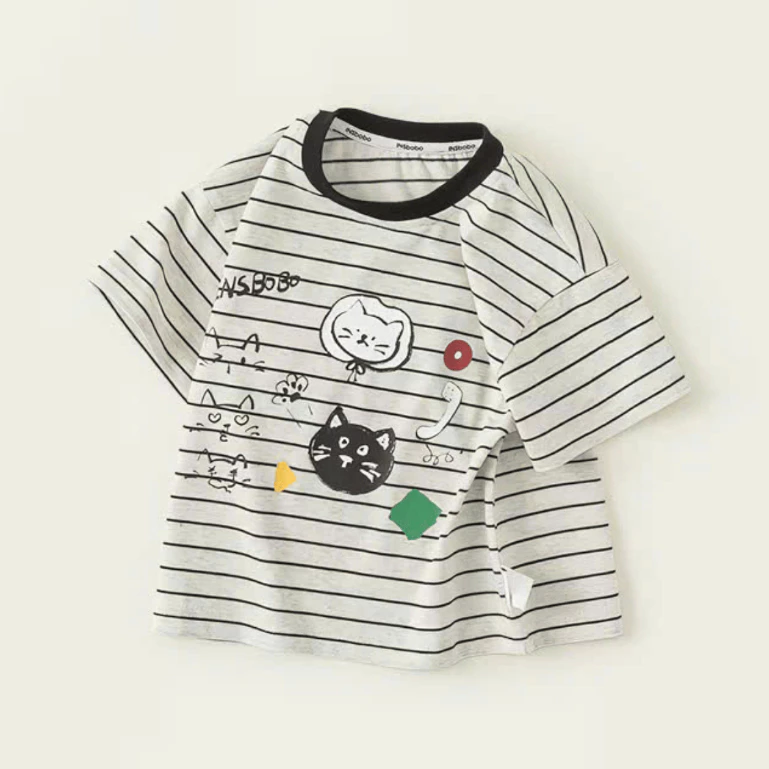 Áo thun ngắn tay kẻ sọc cho bé trai, bé gái ELIOKIDS, áo phông tay ngắn sọc ngang chất cotton cho bé từ 7kg-32kg.