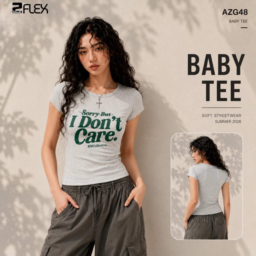 Áo Thun Baby Tee Nữ Form Ôm Cổ Tròn Cotton Co Giãn Hàn Quốc AZG48