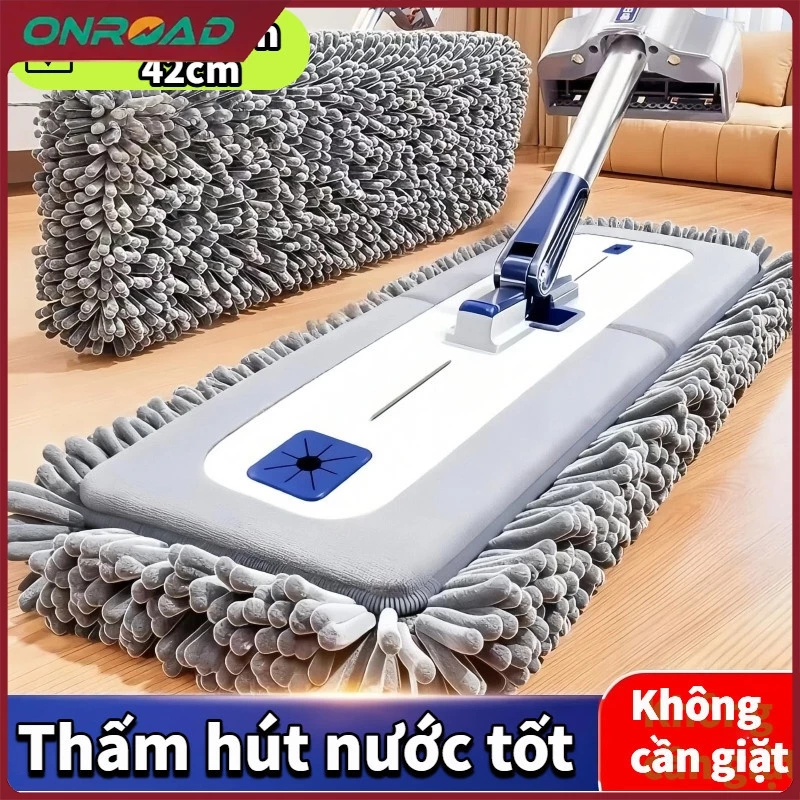 Cây lau nhà tự vắt thông minh, bàn lau phẳng 42cm, inox bền đẹp, thấm hút tốt, lau khô và ướt đa năng