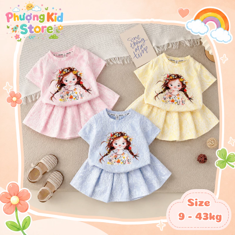 [A15] Set Váy Xếp Ly Cô Bé Chất Liệu Co Giãn 4 Chiều Cho Bé Gái Sz 9-43KG