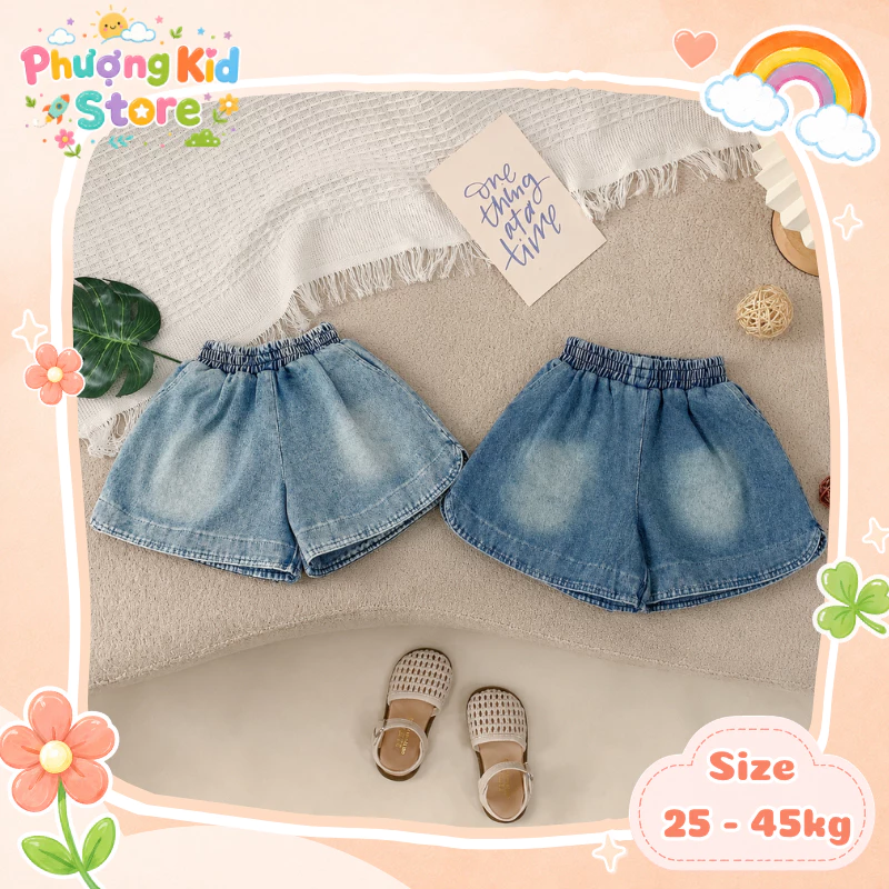 [A10] Quần Sooc Bò Ngắn Dành Cho Bé Gái Chất Liệu Mềm Mịn Đi Học Đi Chơi Ở Nhà Sz 15-55KG