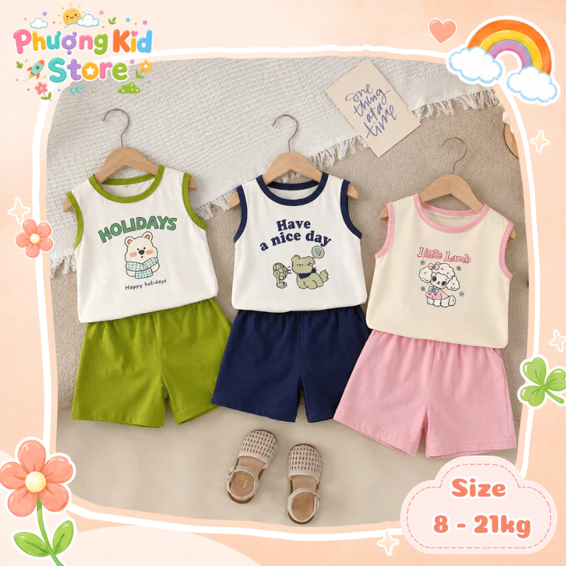 [A05 - XẢ HÀNG] Set Bộ 3 Lỗ Chất Vải Cotton Mềm Mại Co Giãn Hình Ngộ Nghĩnh Dễ Thương Sz 8-21 KG (Quần Không Túi)