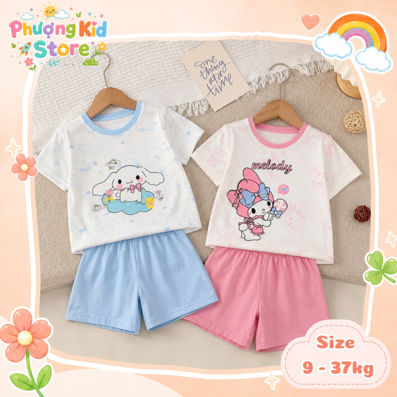 [A03 - XẢ HÀNG] Set bộ bé gái in hình 3D, đồ bộ bé gái áo cộc tay quần short mặc nhà đi học đi chơi mùa hè 9 - 37kg