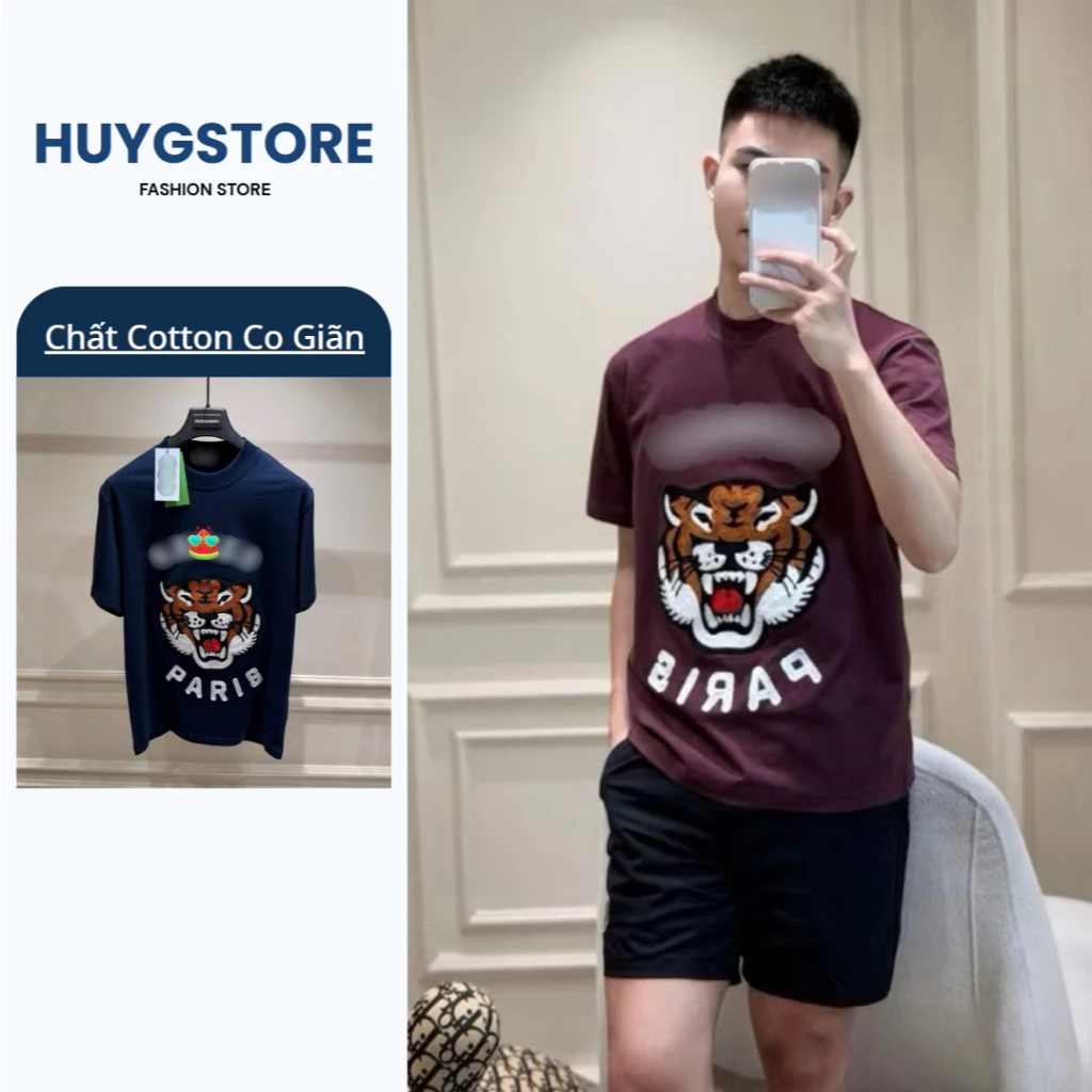 Áo Phông Nam Nữ Thêu Xù Nổi Hình Hổ Vằn Chất Cotton Dày Dặn Thoáng Mát - HuyGStore