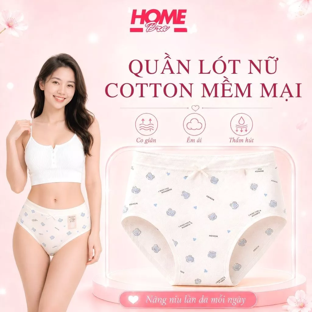 [HÀNG MỚI VỀ] Quần lót nữ cotton cao cấp mềm mịn, quần chip nữ họa tiết đáng yêu HOMEBRA L6408