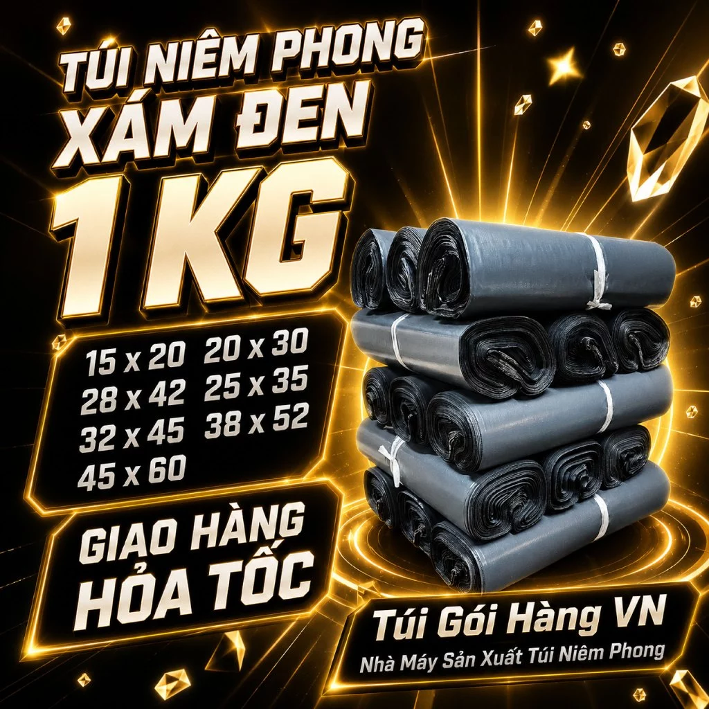 Túi Niêm Phong Đen 1KG Giao Hỏa Tốc, Giá Đã Bao Gồm VAT - Túi Gói Hàng VN