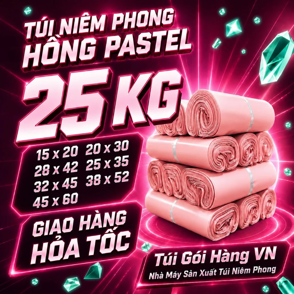 [1 BAO 25KG] Túi Niêm Phong Hồng Pastel Dày Dặn, Keo Dán Tốt Giao Hỏa Tốc - Giá Đã Bao Gồm VAT - Túi Gói Hàng VN